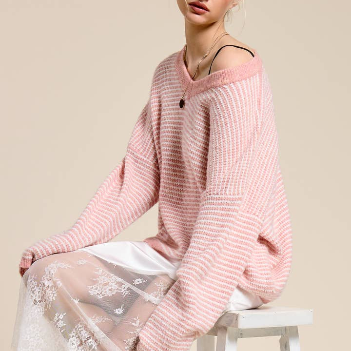 Mimosa Striped V Neck Knit Sweater