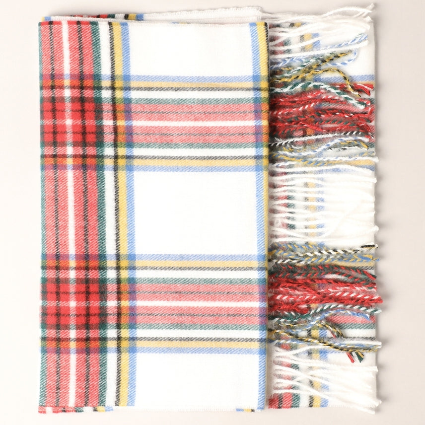 Fashion City Cashmere Feel Plaid Pattern Scarf - Fringe - Red/White
