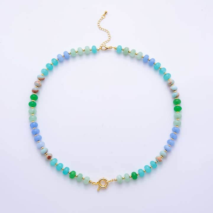 Aim Eternal 18K Gold Filled Colorful Candy Gemstone Rondelle Bead Chain Necklace 17.5 Inch with Extender by Aim Eternal