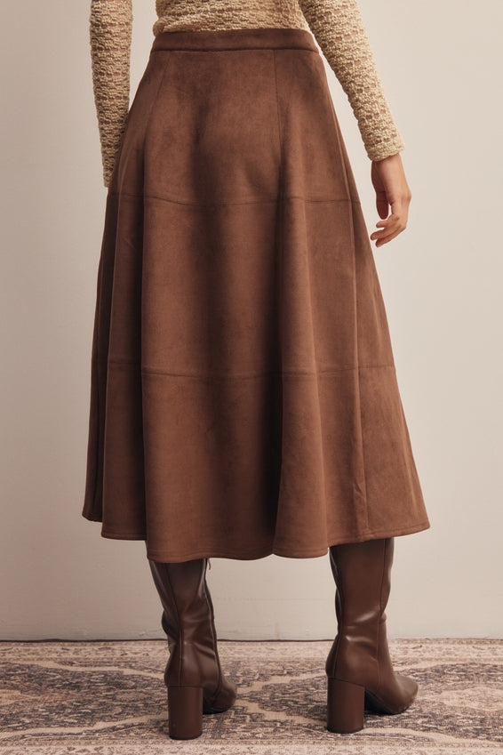 Forte Stretched Suede A-Line Midi Skirt by Forte