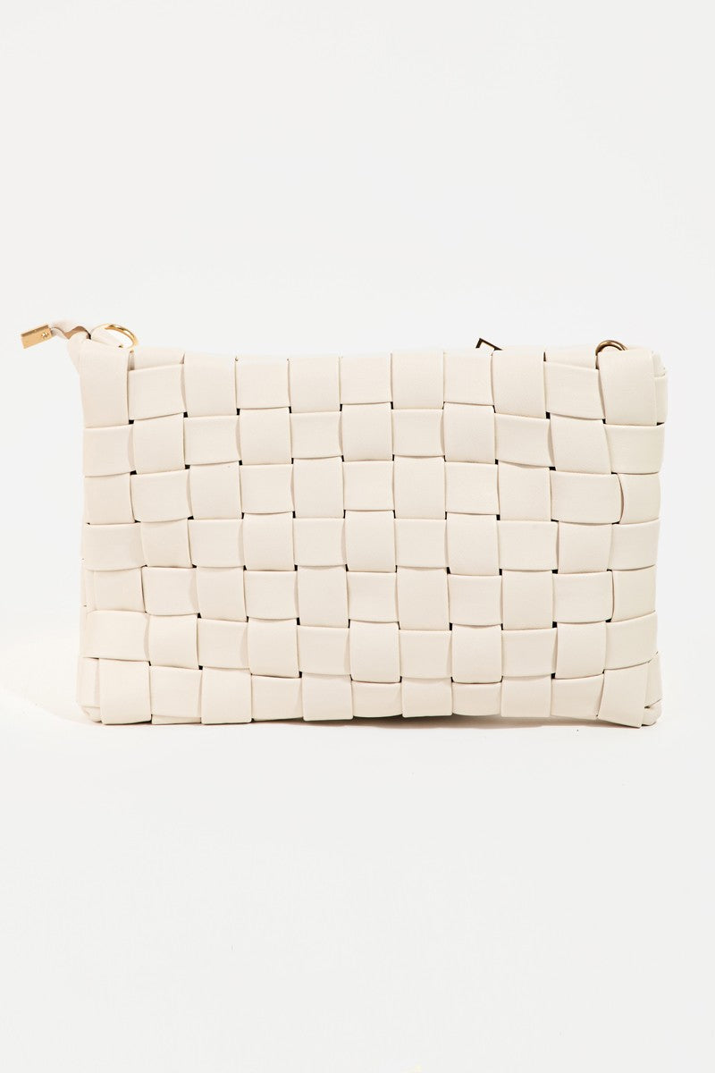 GOLDEN Verenice Leather Basket Weave Hand Bag Ivory