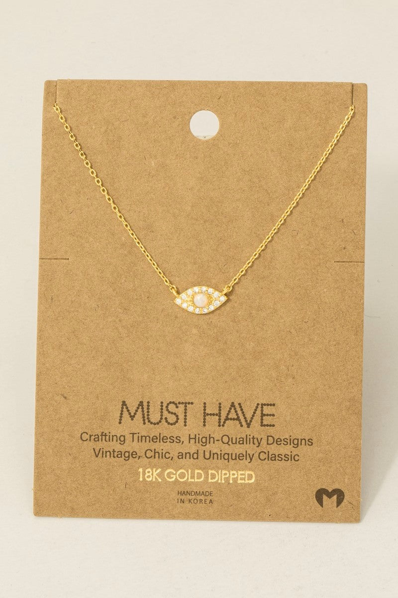 GOLDEN Gold Dipped Opal Studded Evil Eye Charm Necklace Gold