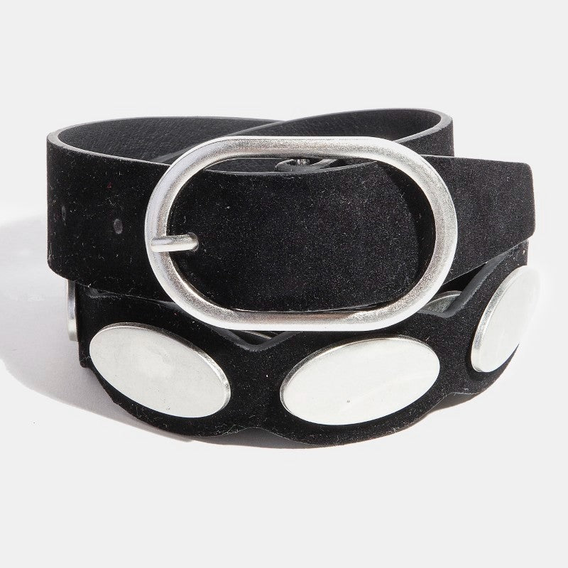 GOLDEN Crescent Oval Accent Faux Suede Belt by GOLDEN