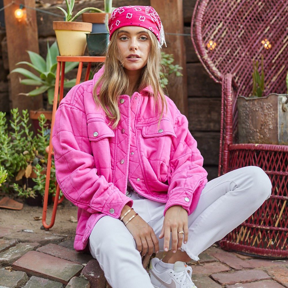 GOLDEN Heloise Stone Washed Quilted Jacket - Hot Pink