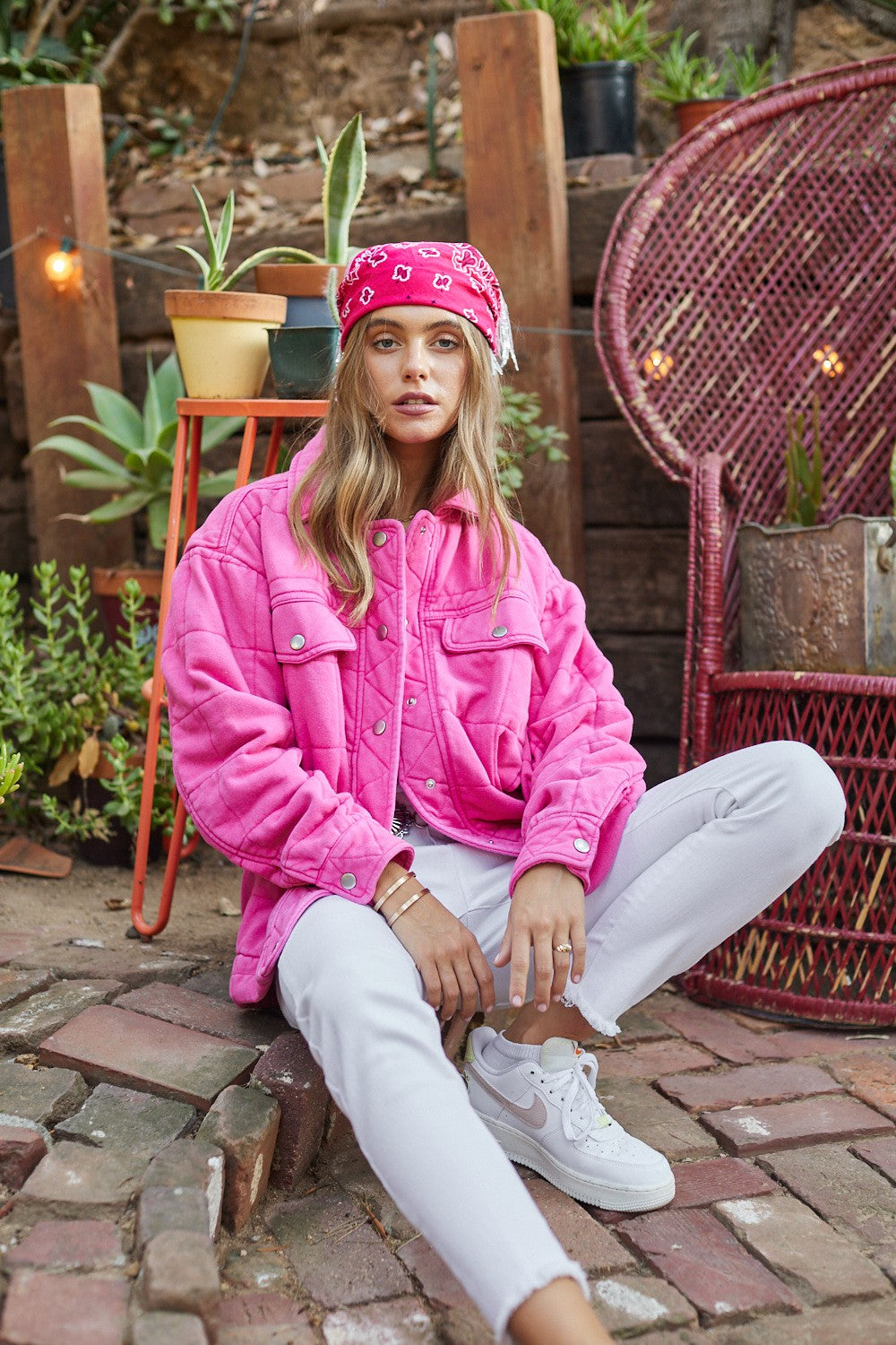 GOLDEN Heloise Stone Washed Quilted Jacket - Hot Pink