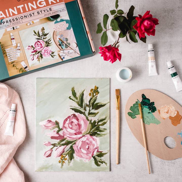 Cate Paper Co. Abstract Roses Painting Kit, Impressionist Painting Kit