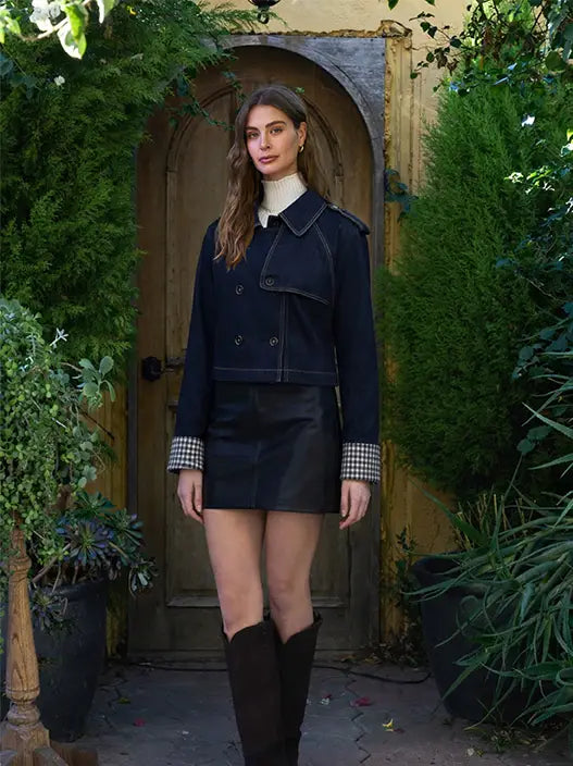 Moon River Denim Double Breasted Trench Jacket by Moon River