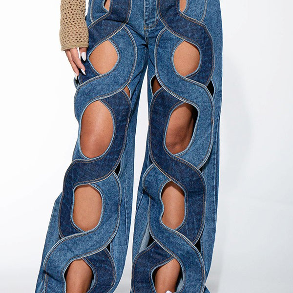 YAZ. Angela Asymmetrical Open Front Wide Legs Denim Jeans