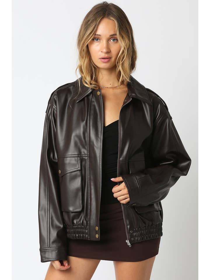 Olivaceous Carina Pu Jacket - Dark Chocolate