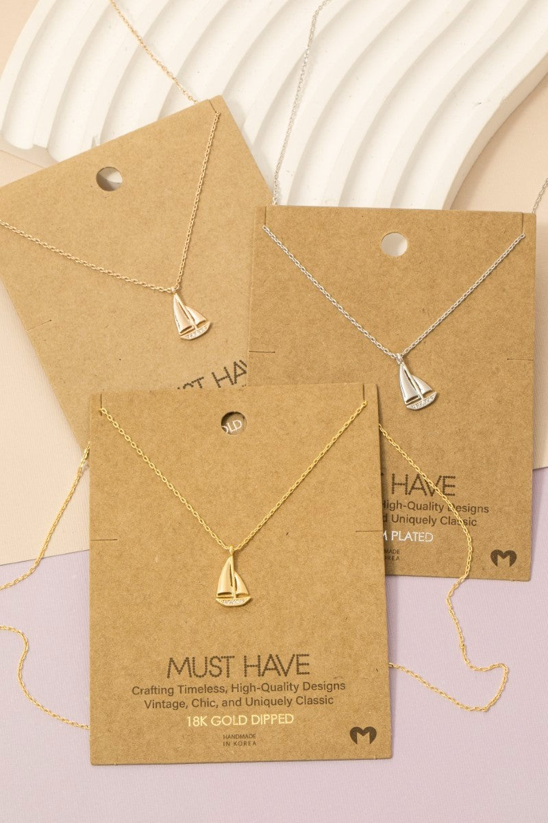 GOLDEN Gold Dipped Cz Pave Sailboat Pendant Necklace