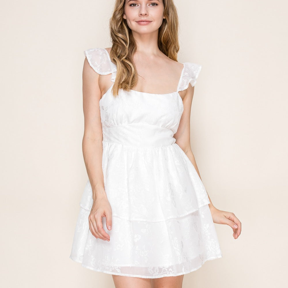 GOLDEN Chiffon Fairy-Inspired White Mini Dress w/ Delicate Sleeves - Off White