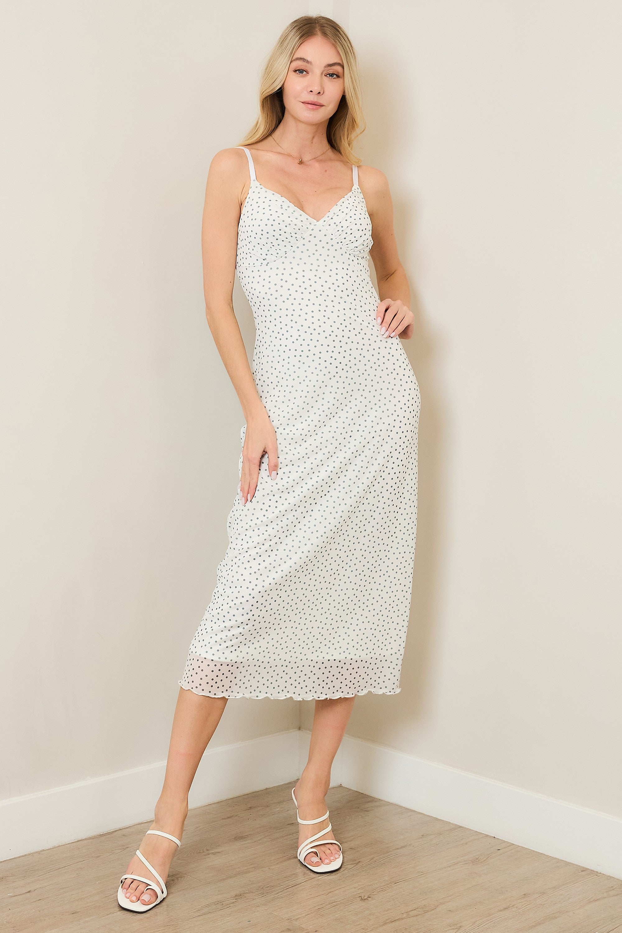 Golden Lyraen Polkadot Mesh Dress - Ivory Olive