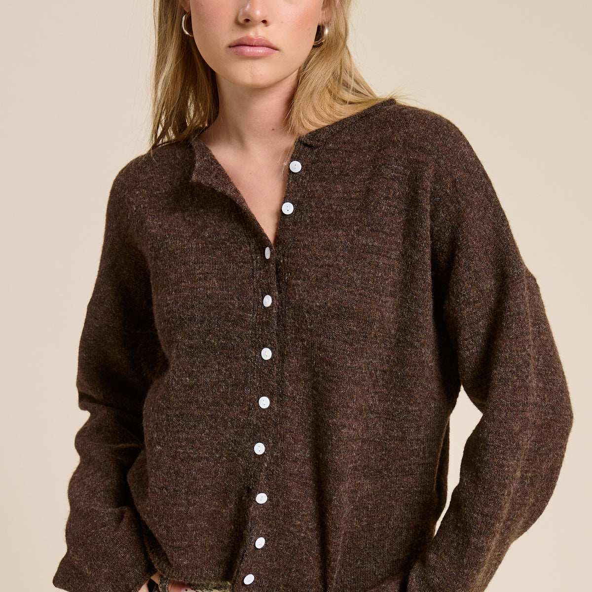 GOLDEN Pilialoha Essential Button Down Cardigan Top Walnut