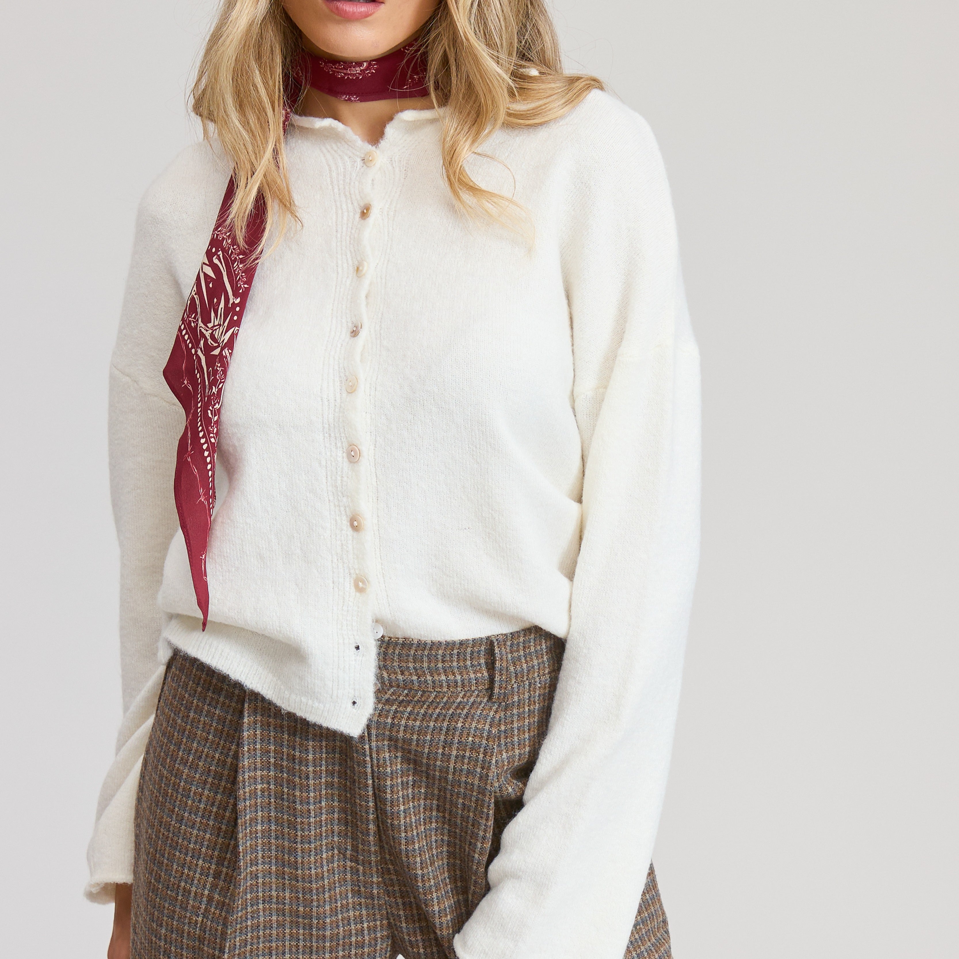 GOLDEN Pilialoha Essential Button Down Cardigan Top Ivory