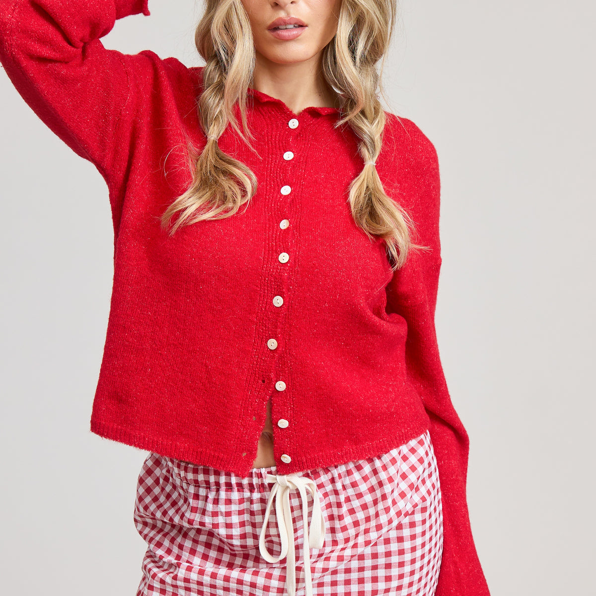 GOLDEN Pilialoha Essential Button Down Cardigan Top Red