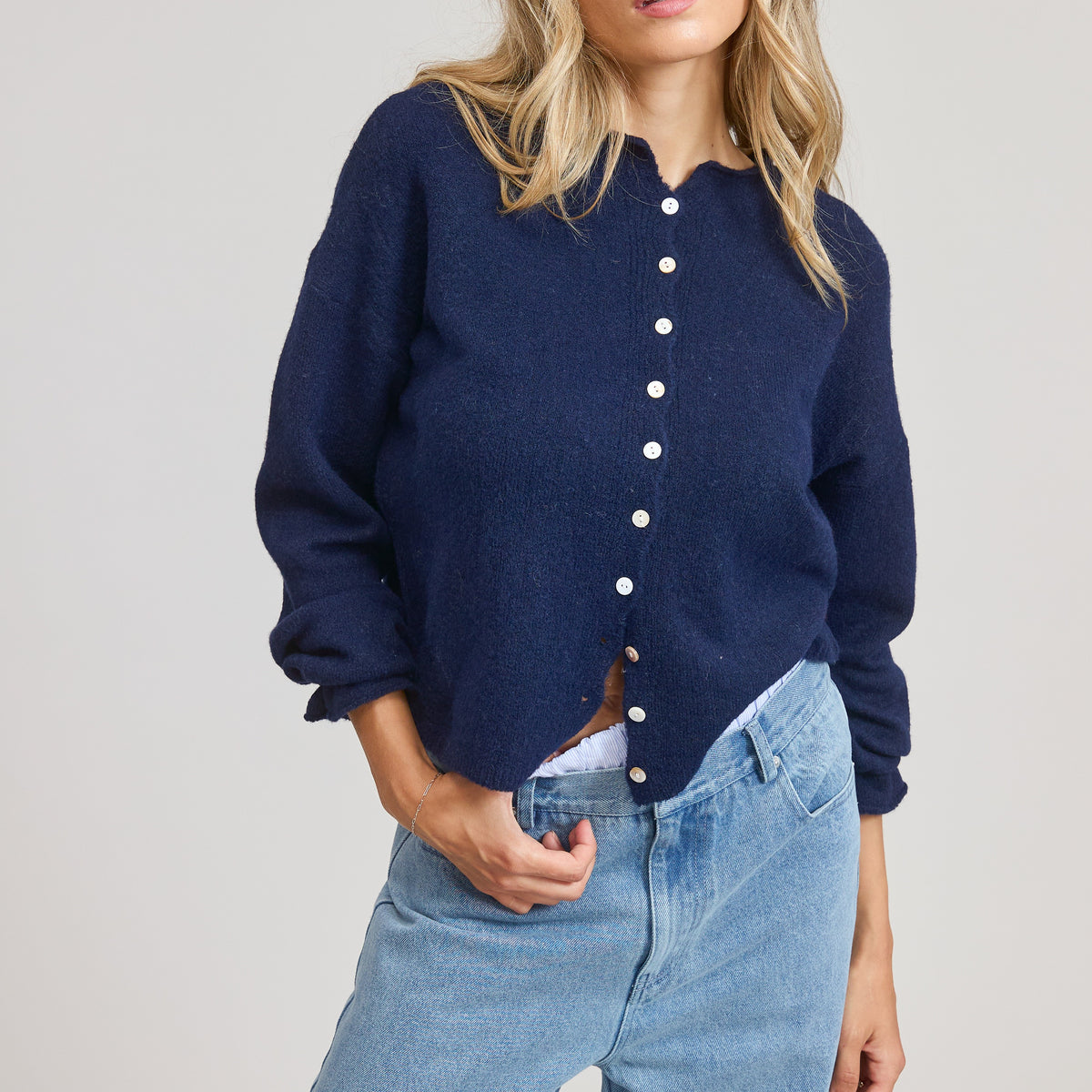 GOLDEN Pilialoha Essential Button Down Cardigan Top Navy