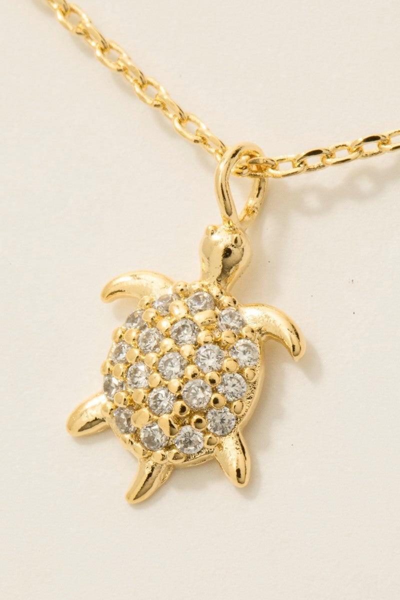 GOLDEN Step by Step - Gold Dipped Cz Pave Turtle Pendant Necklace