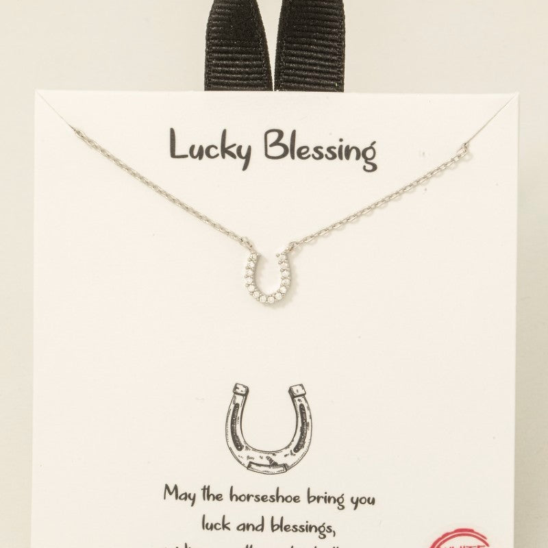 GOLDEN Lucky Blessing - Gold Dipped Cz Pave Western Horse Shoe Pendant Necklace