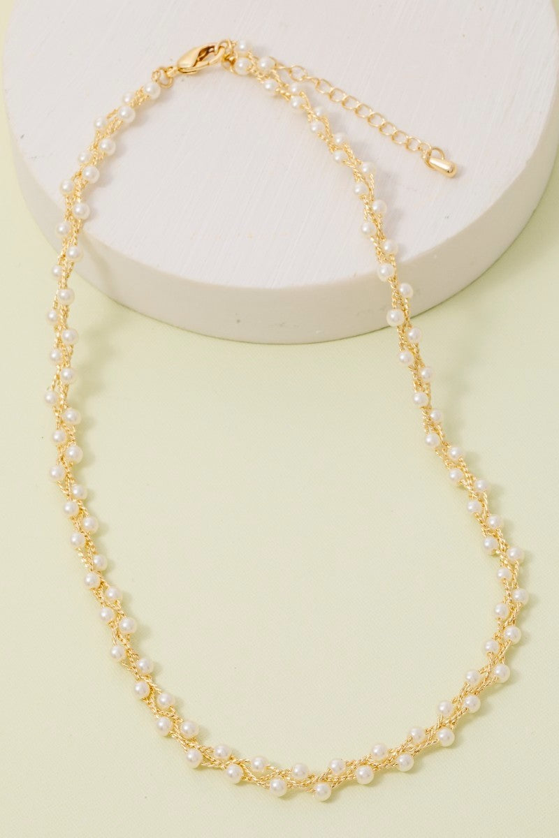 GOLDEN Intricate Woven Pearl Beaded Necklace
