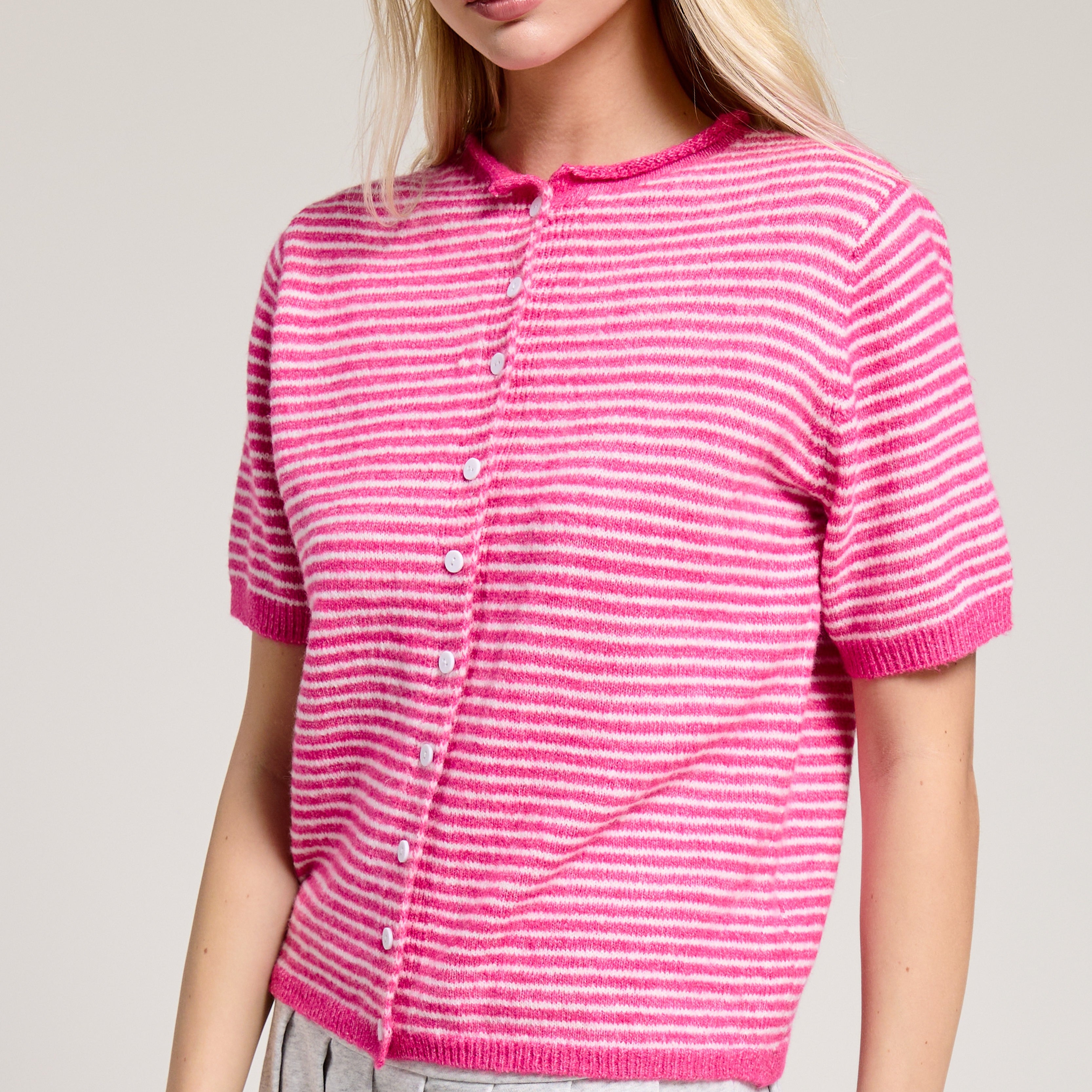 GOLDEN Patina Short Sleeve Striped Cardigan