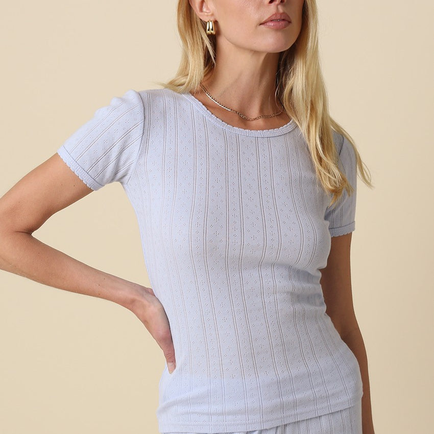 GOLDEN Marley Ribbed Knit Top Lt Blue