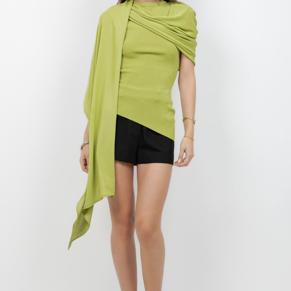 YAZ. Aaliyah Knit Top w/ Asymmetrical Mesh Cape