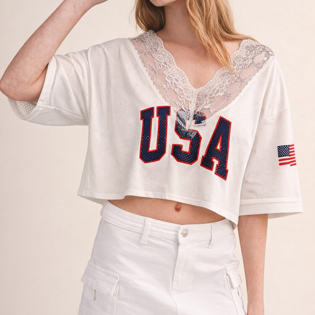 YAZ. Athene USA Lace V Neck Jersey