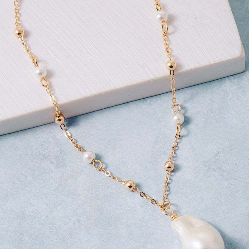 GOLDEN Camilla Pearl Station Chain Pearl Pendant Necklace