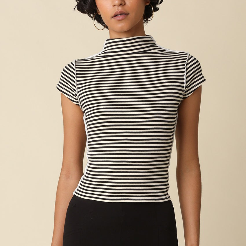 GOLDEN Mila Stripe Mock Neck Top