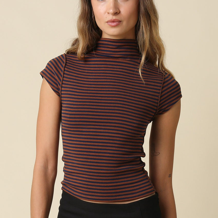 GOLDEN Mila Stripe Mock Neck Top