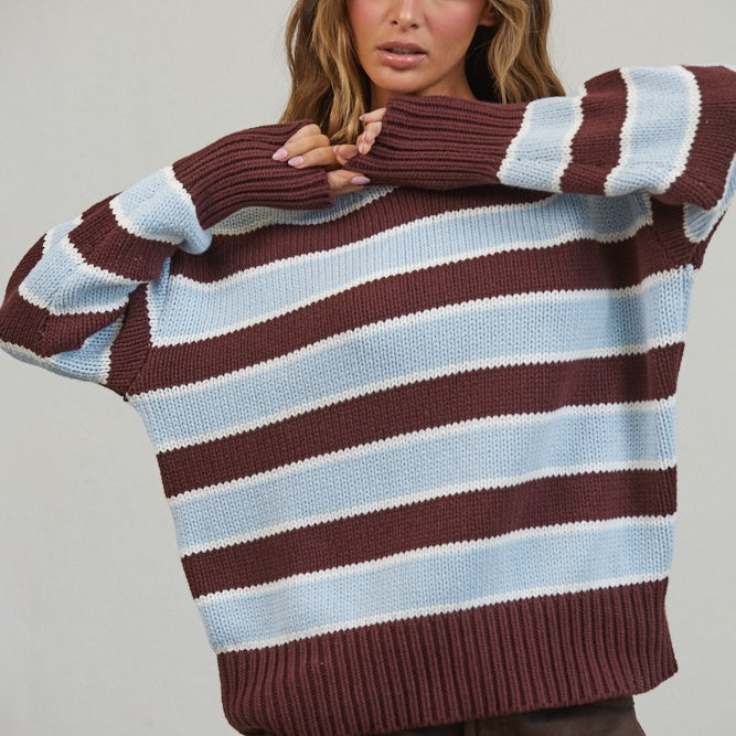 GOLDEN Frankie Contrast Striped Roll Neck Sweater