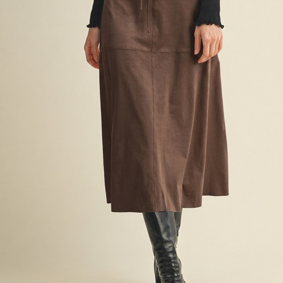 SJG Drawstring Suede A-Line Skirt
