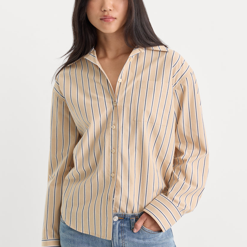 Good American The Poplin Easy Shirt Dune Stripe