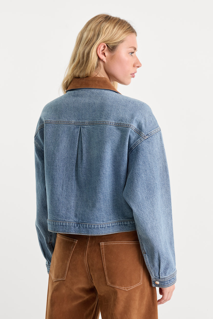 Good American The Denim Swing Cropped Jacket by Good American