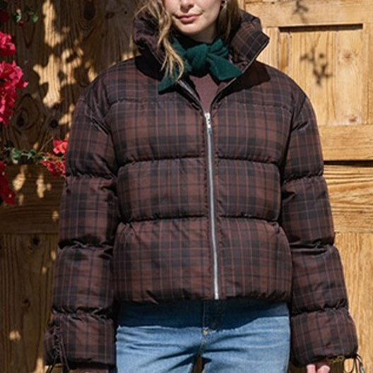 Moon River Plaid Puffer Jacket by Moon River