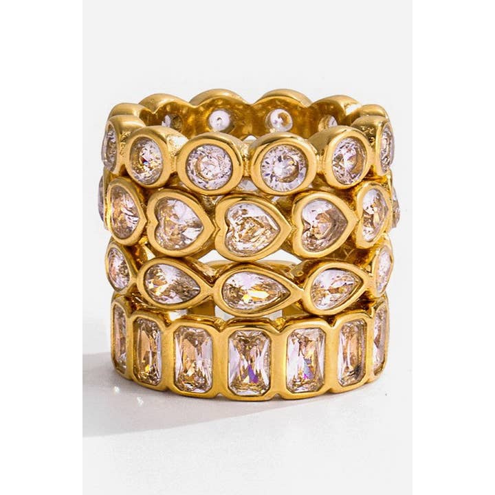 JOSSLYN by Wall to Wall Gold Rhinestone Multi-Shape Eternity Stack Rings | 40R142 by JOSSLYN by Wall to Wall
