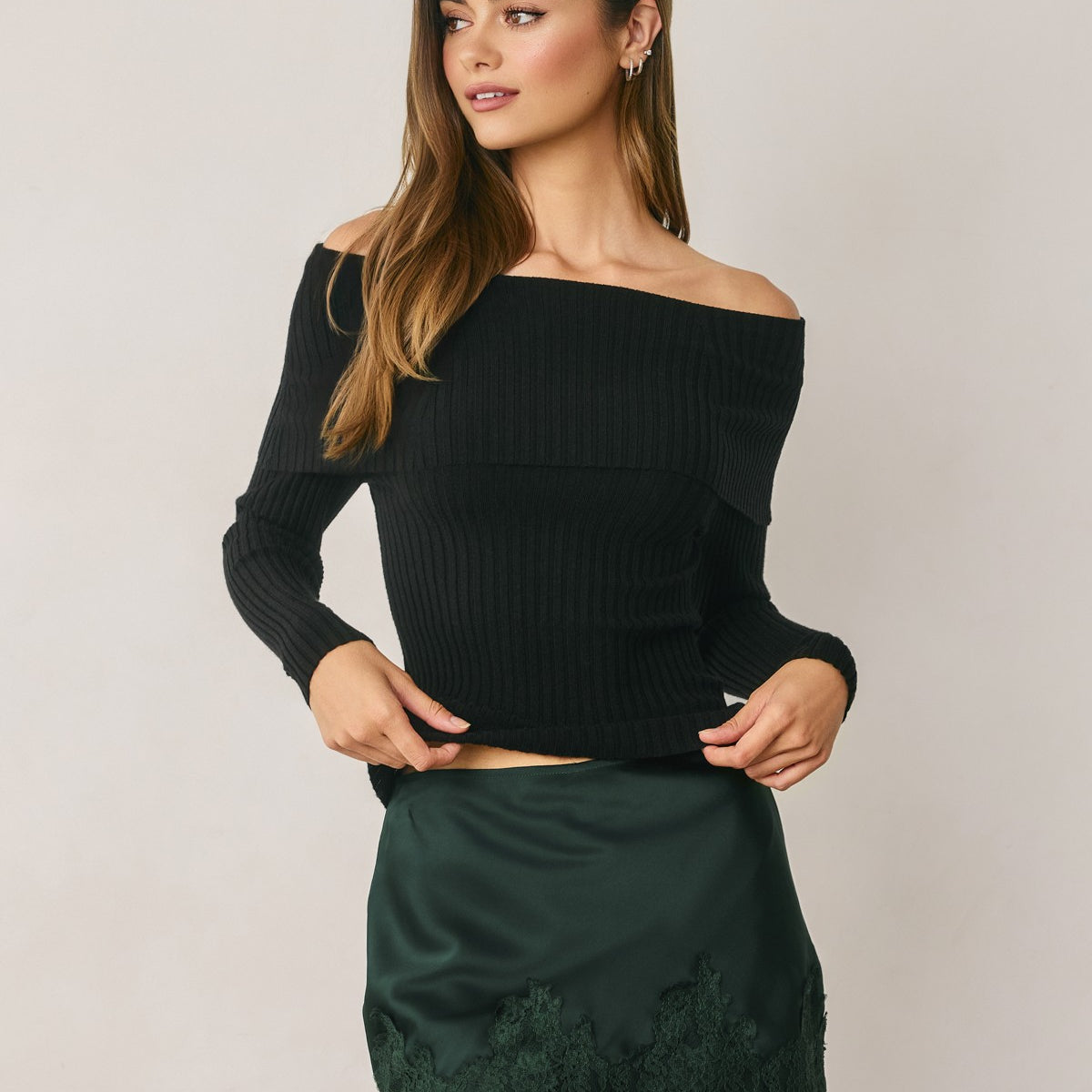 Dress Forum Satin Lace Trim Mid Rise Mini Skirt by Dress Forum