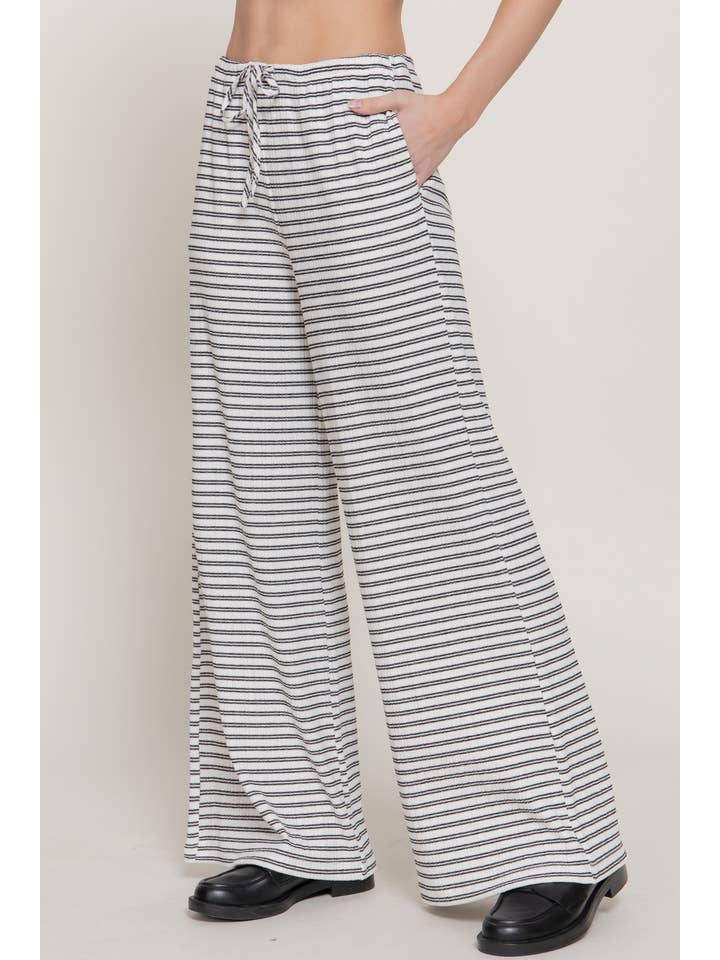 Active Basic Elastic Waist Stripe Varigated Rib Long Pants