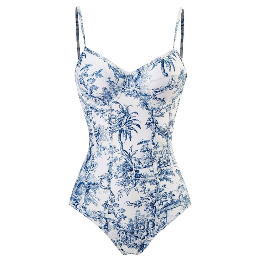 Hiddenbrand Underwired Floral Strappy One Piece Swimsuit Cover-Up Set