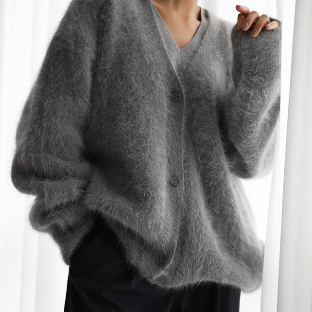 Suhkasana Faux Mink Knit Oversized Cardigan Soft Cozy Sweater