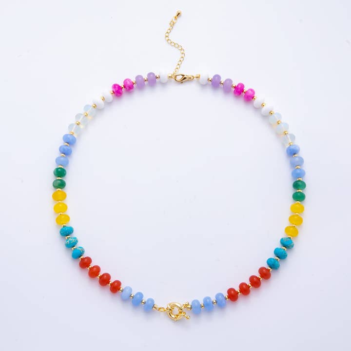 Aim Eternal 18K Gold Filled Colorful Candy Gemstone Rondelle Bead Chain Necklace 17.5 Inch with Extender by Aim Eternal