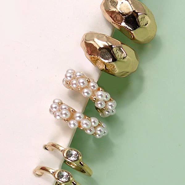 JOSSLYN by Wall to Wall Trio Pearl Diamond Cut Huggie Hoop