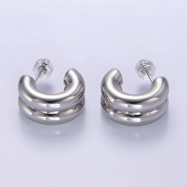 Aim Eternal 24k Gold Filled Double Band C-Shape Hoop Earrings by Aim Eternal