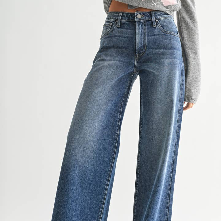 Just Black Denim Ultra Wide Leg Jeans in Dark Denim