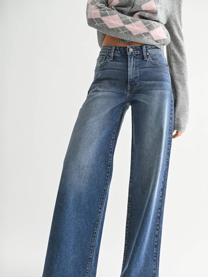 Just Black Denim Ultra Wide Leg Jeans in Dark Denim