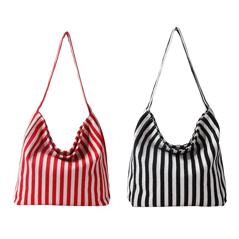 JOSSLYN by Wall to Wall Striped Canvas Hobo Shoulder Tote Bag | 40P609 by JOSSLYN by Wall to Wall