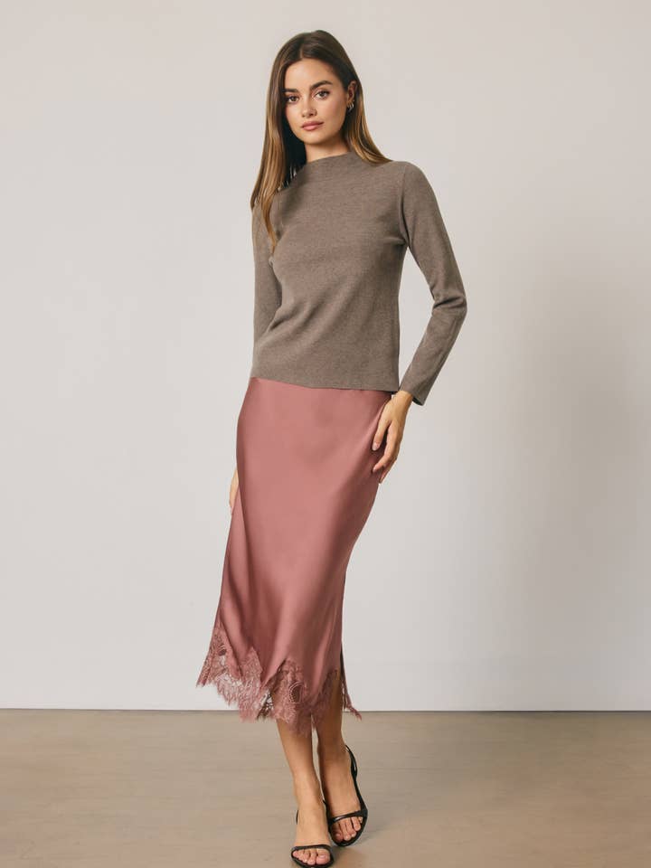 Dress Forum Satin Lace Hem Pencil Skirt by Dress Forum
