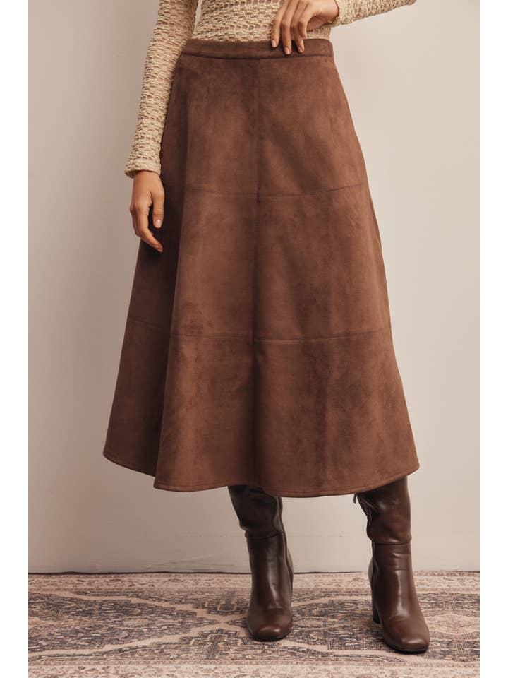 Forte Stretched Suede A-Line Midi Skirt by Forte