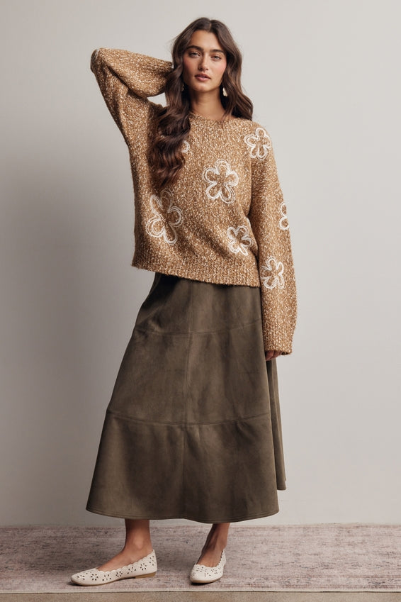Forte Stretched Suede A-Line Midi Skirt by Forte