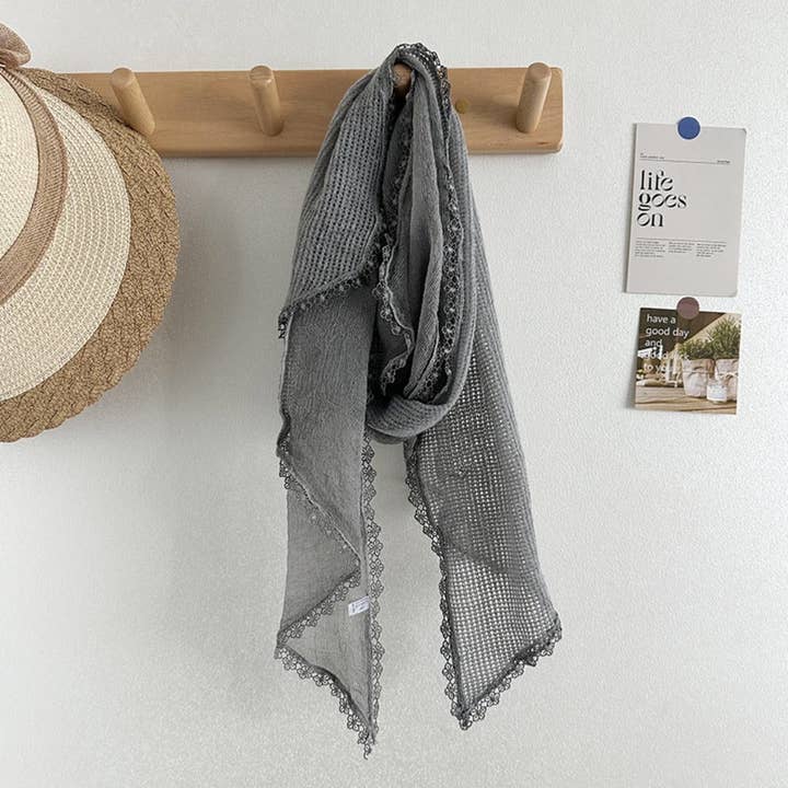 Funkyrel Atzbranding Limited Scarvii - Solid Color Scarf with Floral Lace Trim Grey